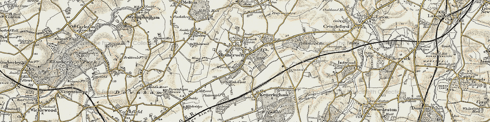 Old map of Hethersett in 1901-1902
