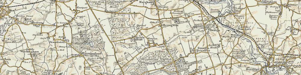 Old map of Hevingham in 1901-1902