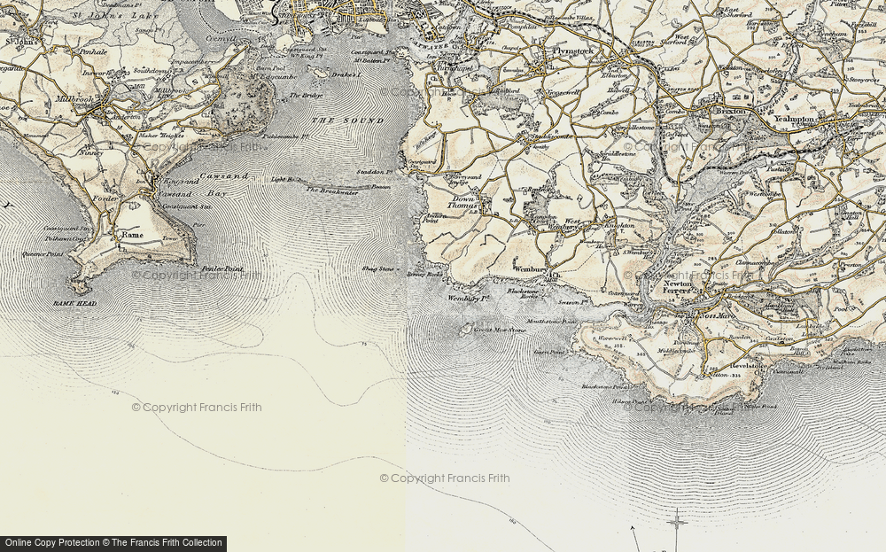 Old Map of Heybrook Bay, 1899-1900 in 1899-1900