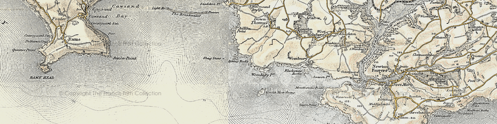 Old map of Heybrook Bay in 1899-1900