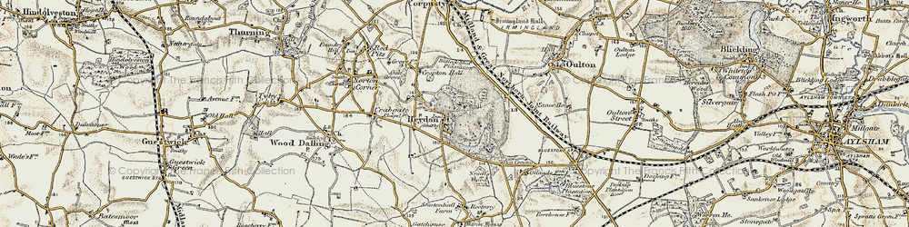 Old map of Heydon in 1901-1902