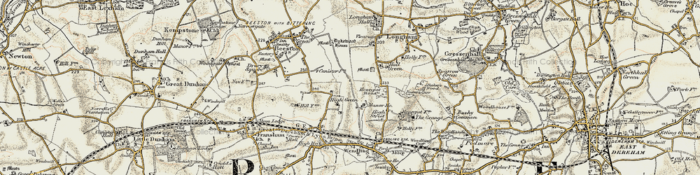 Old map of High Green in 1901-1902