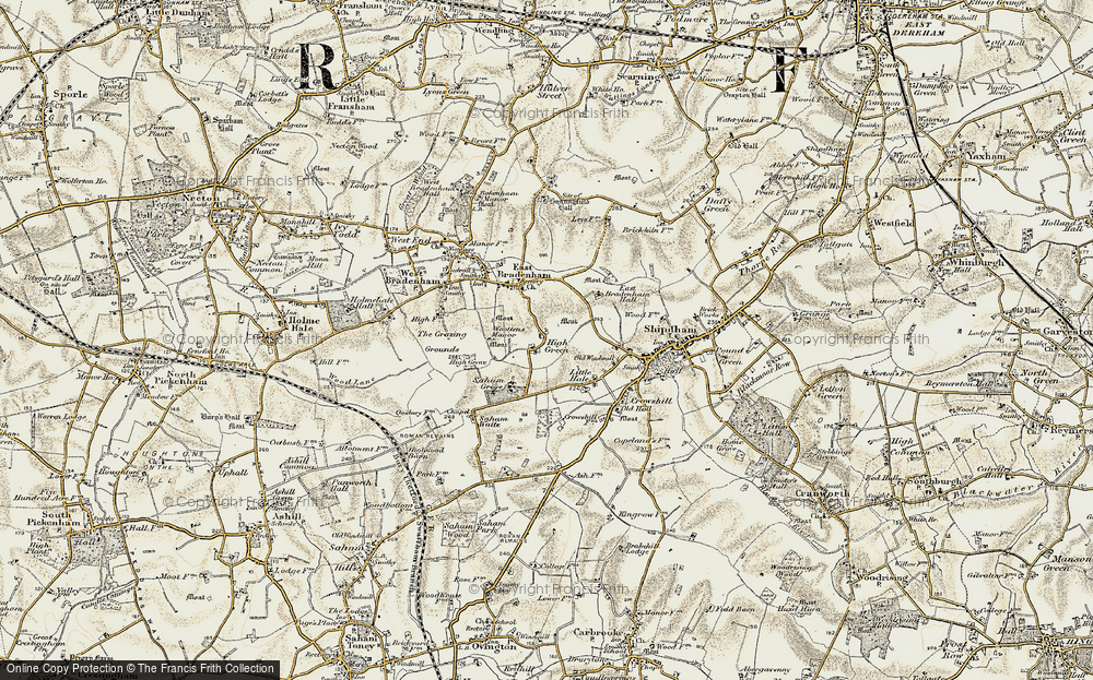 Old Map of Historic Map covering Saham Grove in 1901-1902