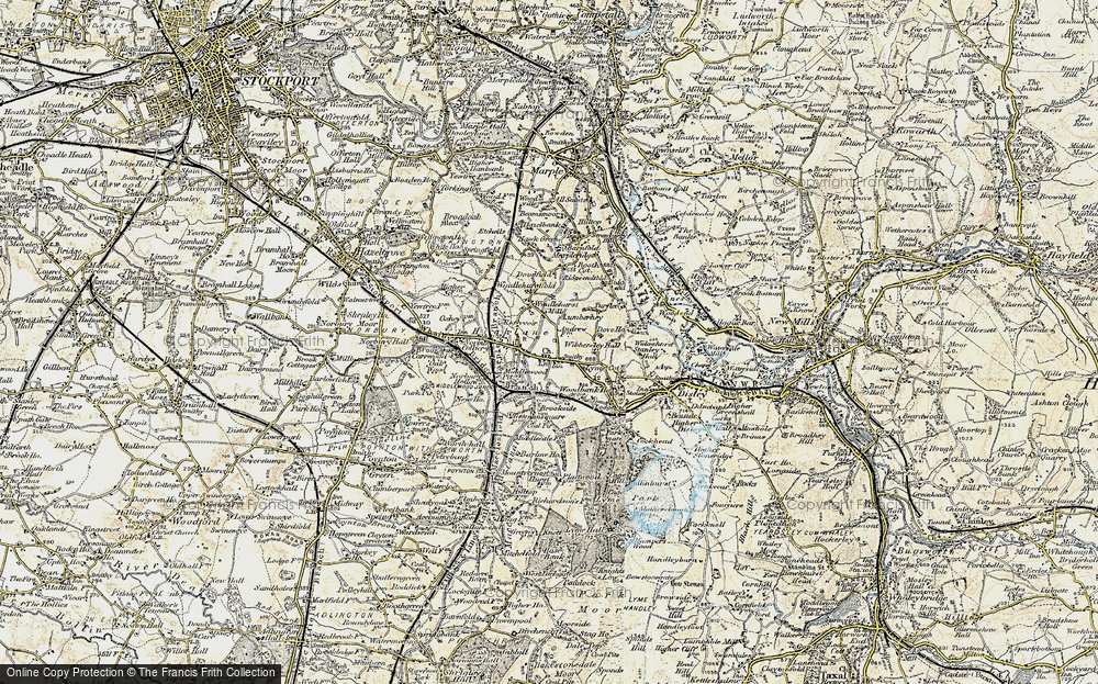 Old Map of Historic Map covering Wybersley Hall in 1902-1903