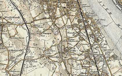 Old map of Higher Bebington in 1902-1903