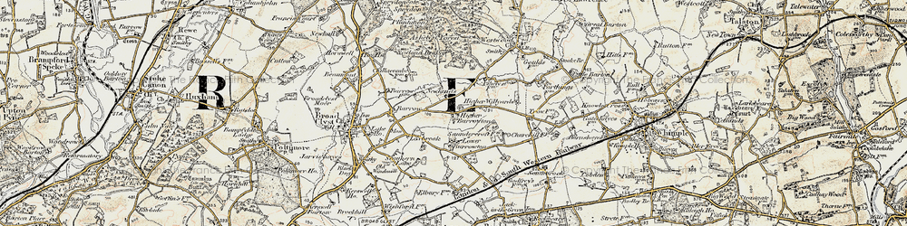 Old map of Higher Burrowtown in 1898-1900