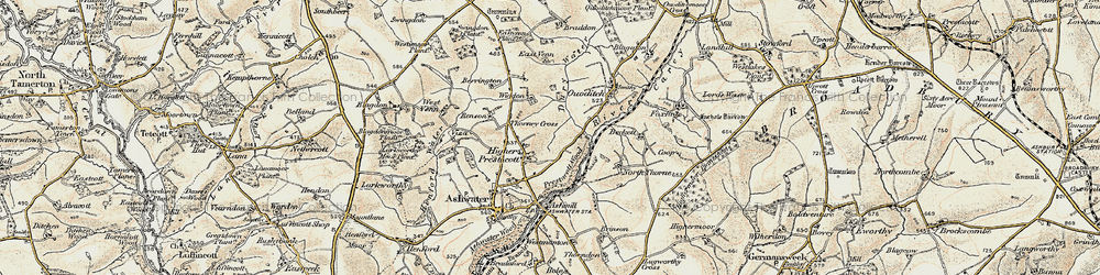 Old map of Whiddon in 1900