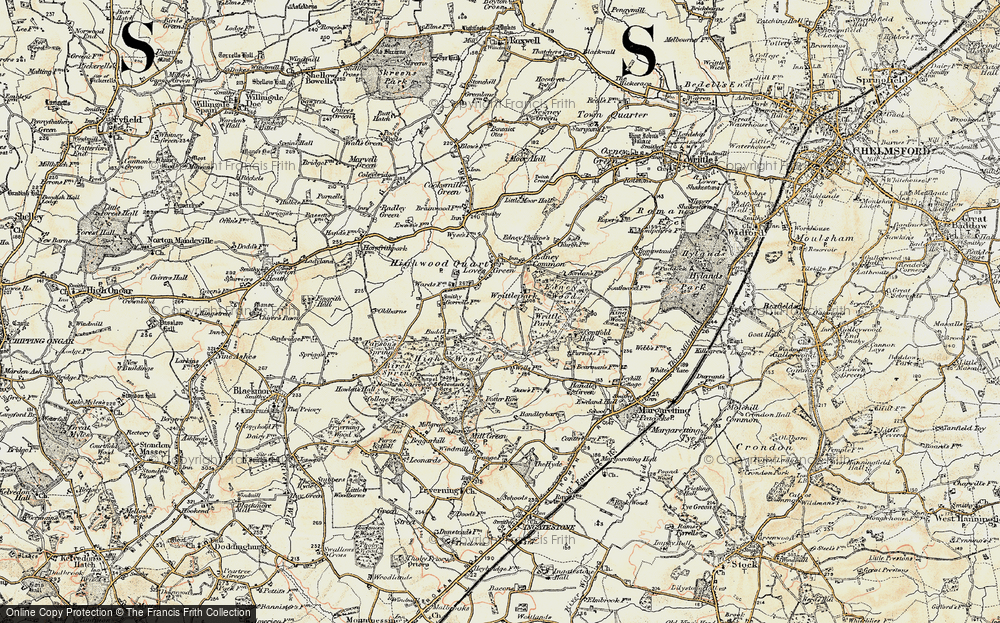 Old Map of Historic Map covering Writtle Park in 1898