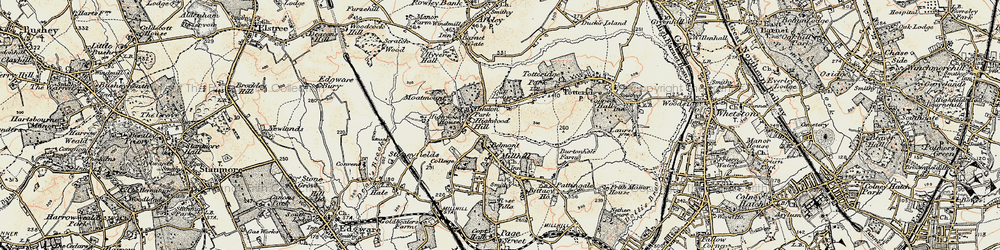 Old map of Highwood Hill in 1897-1898
