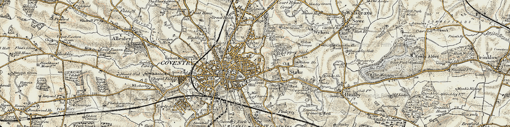 Old map of Hillfields in 1901-1902