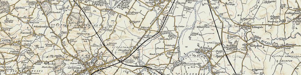 Old map of Hilliard's Cross in 1902