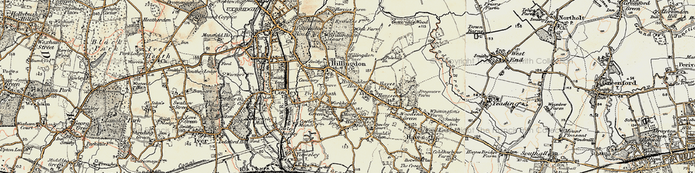 Old map of Hillingdon Heath in 1897-1909