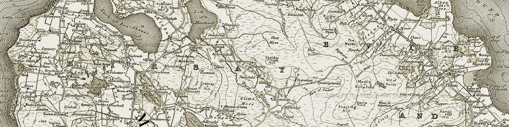 Old map of Burn of Etheriegeo in 1911-1912