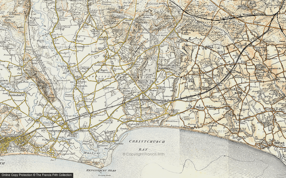 Old Map of Historic Map covering Hinton Admiral in 1897-1909