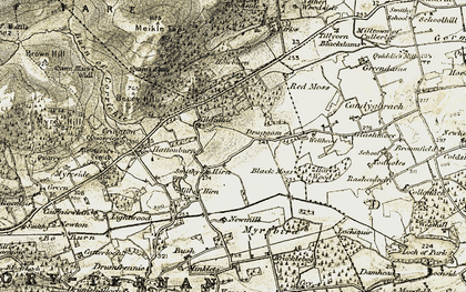 Old map of Burn of Corrichie in 1908-1909