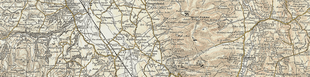 Old map of Hirwaen in 1902-1903