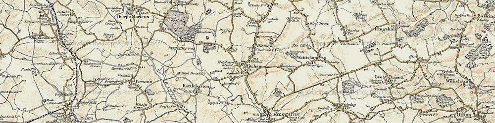 Old map of Hitcham in 1899-1901