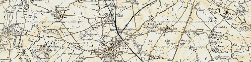 Old map of Hitchin in 1898-1899