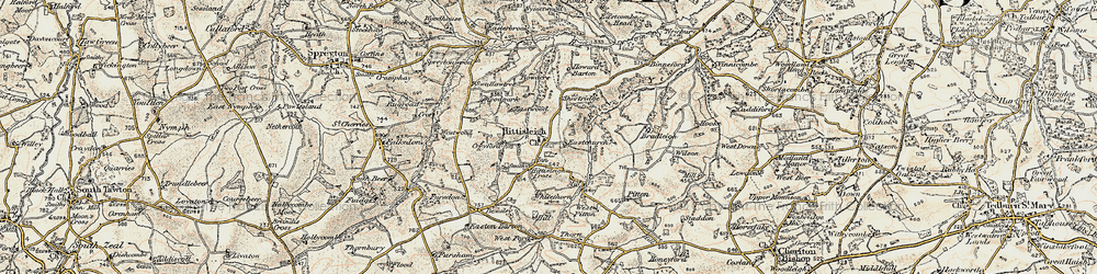 Old map of Hittisleigh Barton in 1899-1900