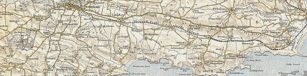 Old map of Hodgeston in 1901-1912