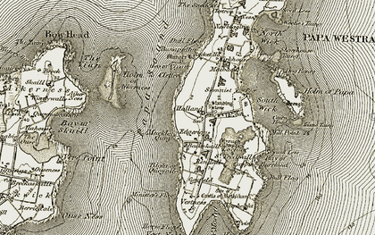 Old map of Papa Westray in 1912