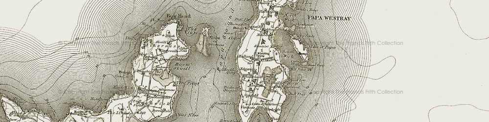 Old map of Papa Westray in 1912