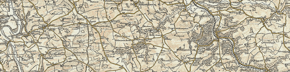 Old map of Hollocombe in 1899-1900