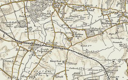Old map of Holme Hale in 1901-1902