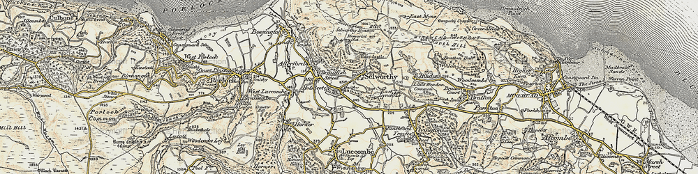 Old map of Holnicote in 1899-1900