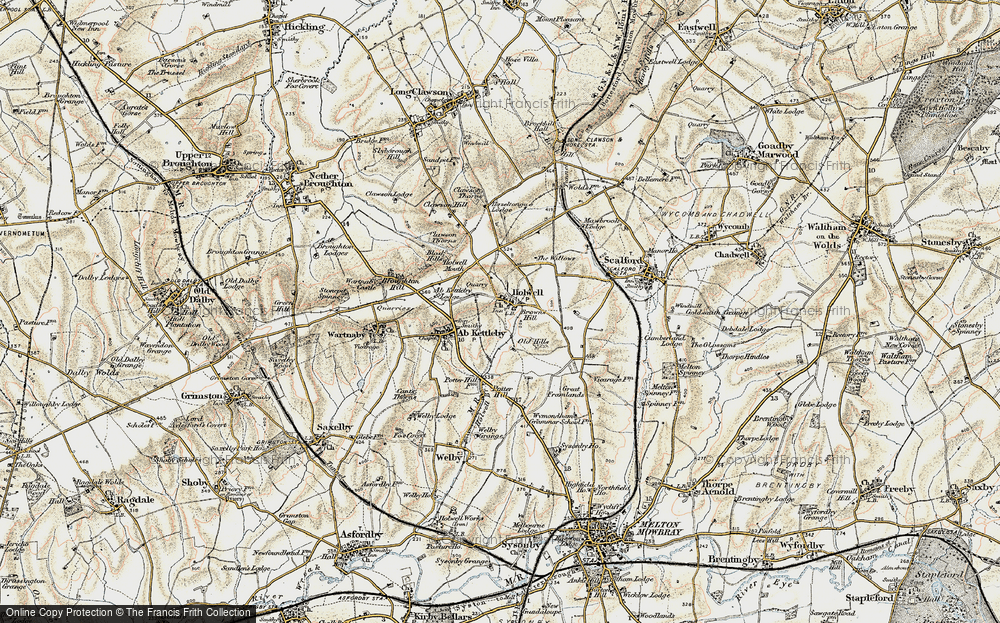 Old Map of Historic Map covering Scalford Hall in 1901-1903