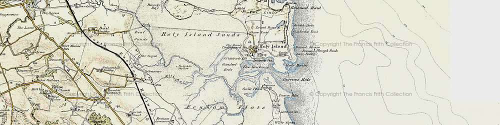 Old map of Holy Island in 1901-1903