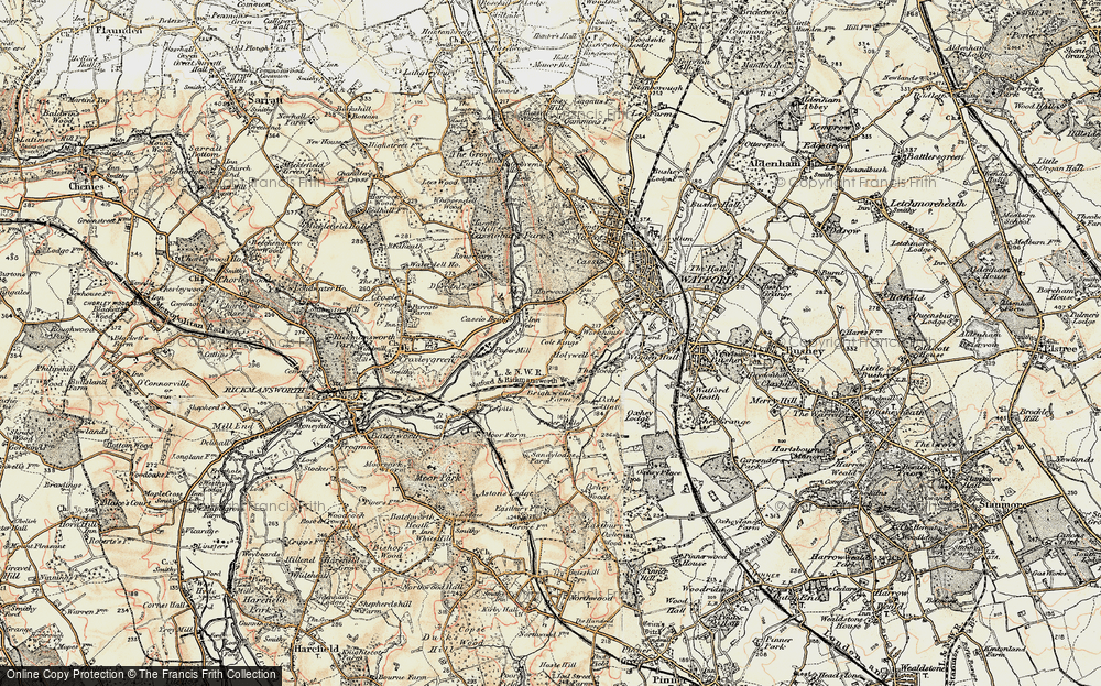 Old Map of Historic Map covering Cassiobury Park in 1897-1898