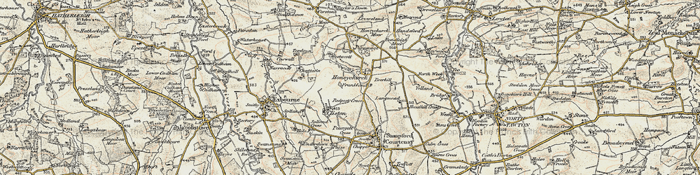 Old map of Honeychurch in 1899-1900