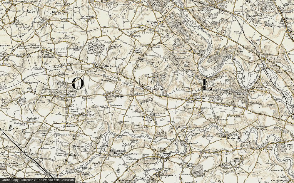 Old Map of Honingham, 1901-1902 in 1901-1902
