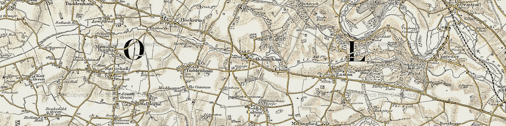 Old map of Honingham in 1901-1902