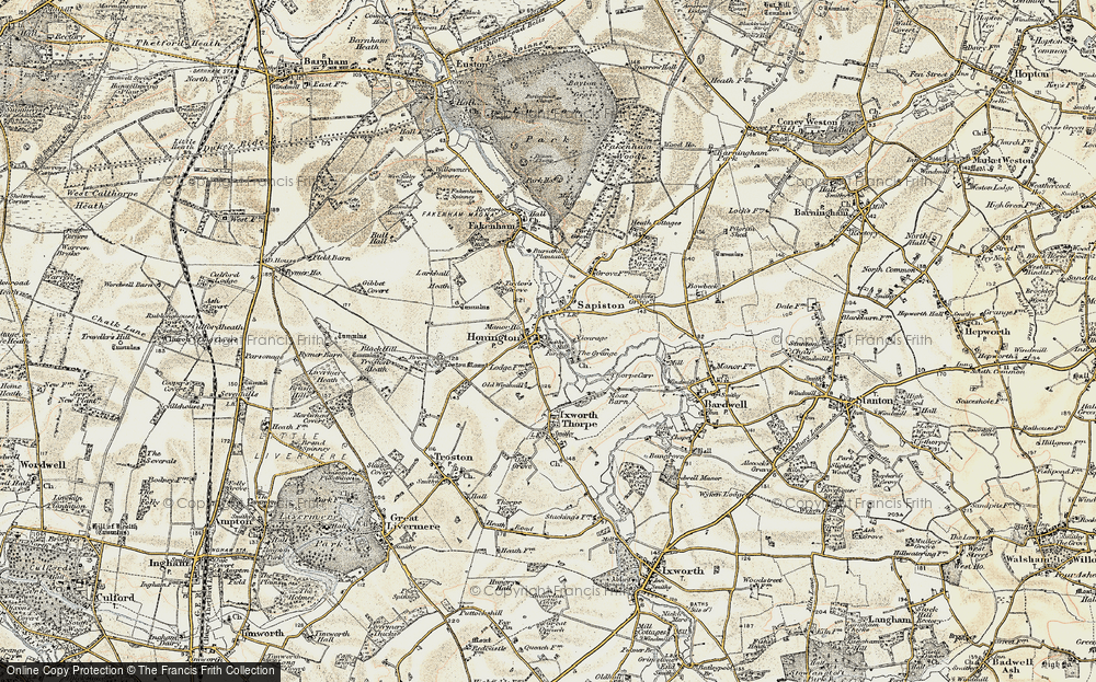 Old Map of Historic Map covering Troston Mount in 1901