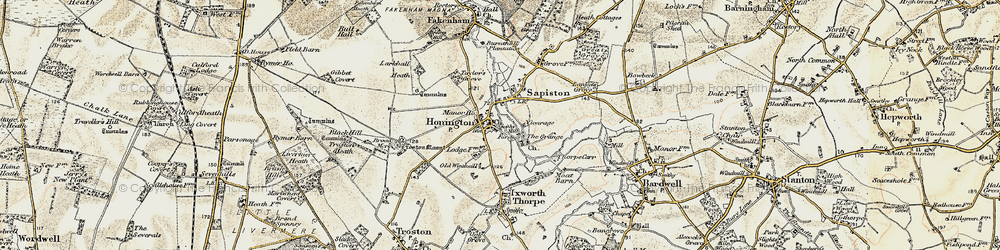 Old map of Honington in 1901