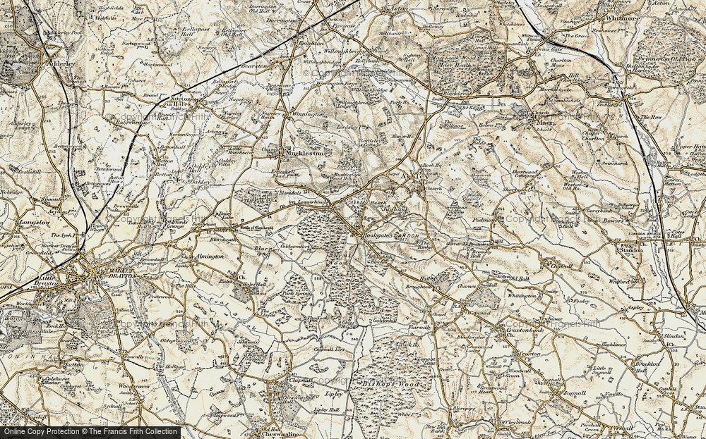 Old Map of Historic Map covering Burnt Wood in 1902