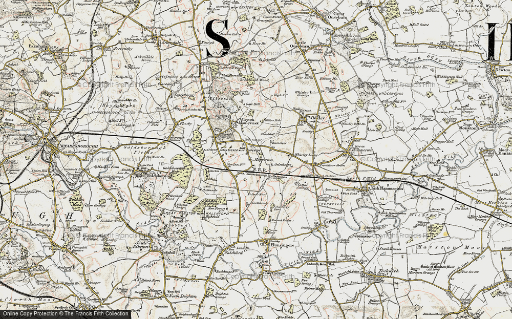 Old Map of Historic Map covering Whixley Lodge in 1903-1904