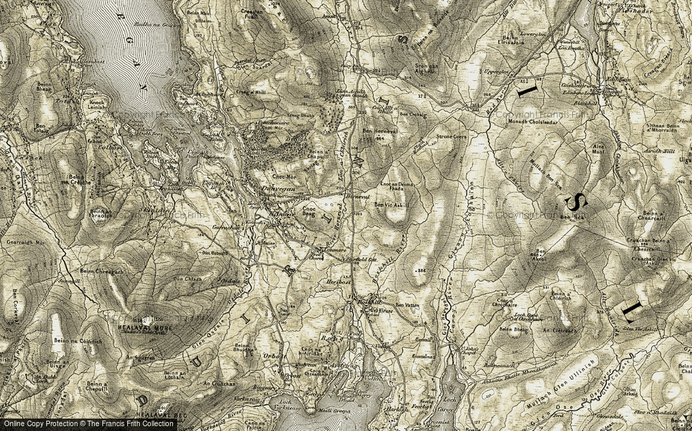 Old Map of Historic Map covering Lian Airigh nan Geadh in 1909-1911