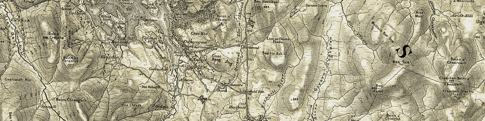 Old map of Ben Horneval in 1909-1911