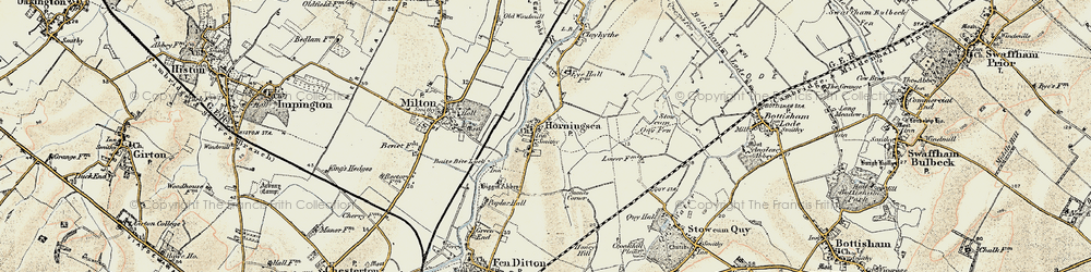 Old map of Horningsea in 1899-1901