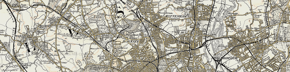 Old map of Hornsey in 1897-1898