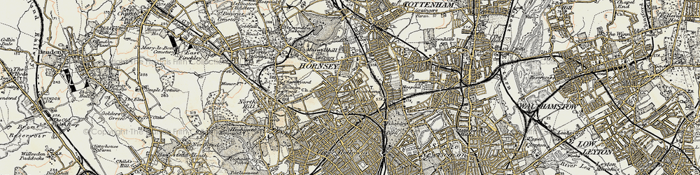 Old map of Hornsey Vale in 1897-1898