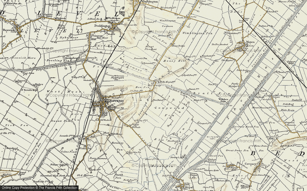 Old Map of Historic Map covering Langwood Fen in 1901