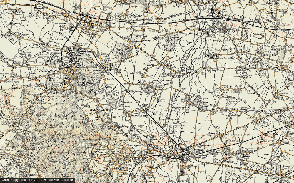 Old Map of Historic Map covering Wraysbury Reservoir in 1897-1909