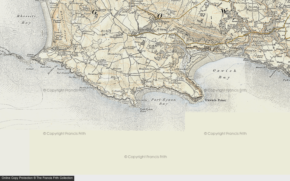 Old Map of Historic Map covering Port-Eynon Bay in 1900-1901