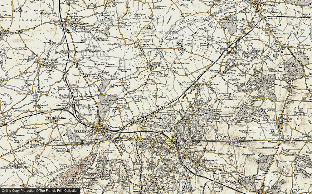 Old Map of Historic Map covering Wheat Leasows in 1902