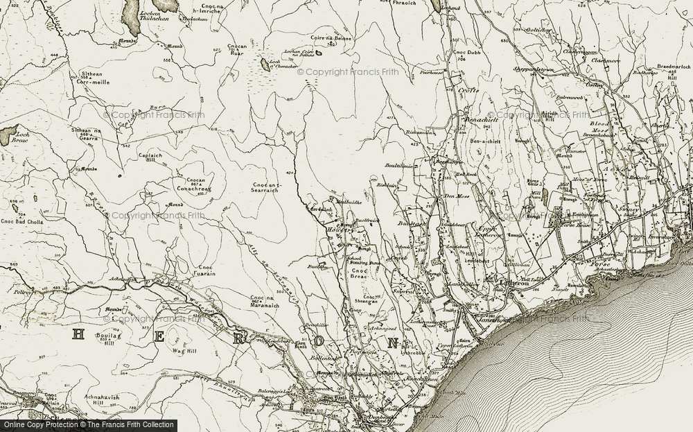Old Map of Historic Map covering Buoldhu in 1911-1912