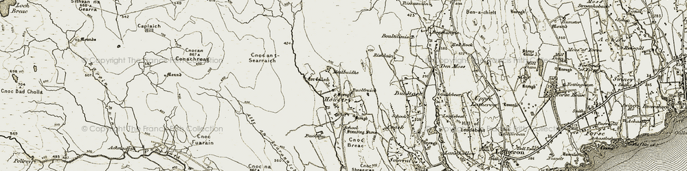 Old map of Burn of Houstry in 1911-1912